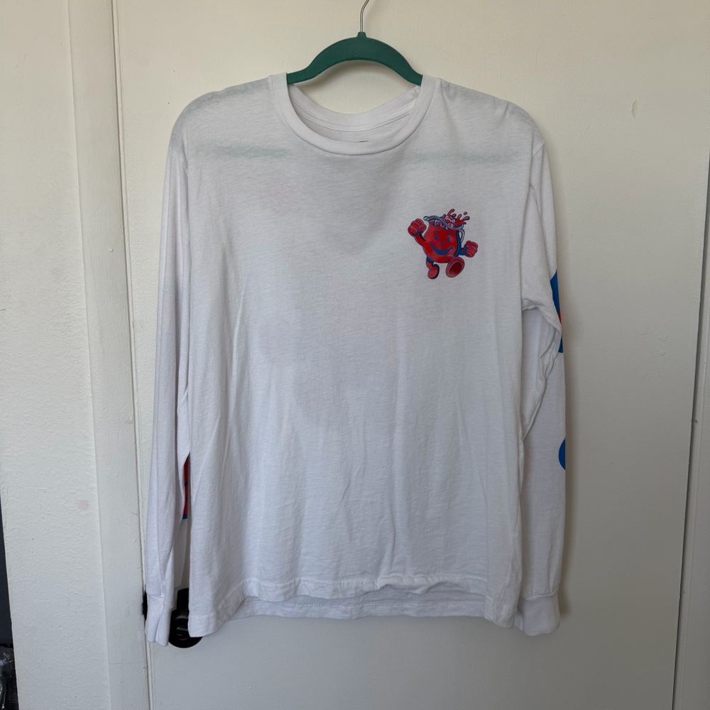 Men's White Long Sleeve Shirt with Red and Blue Kool-Aid Man Graphic